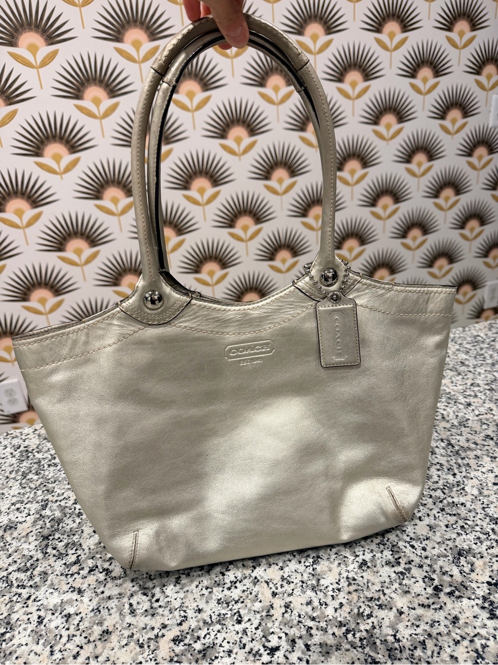 Coach Y2K Metallic Silver Leather Tote Bag